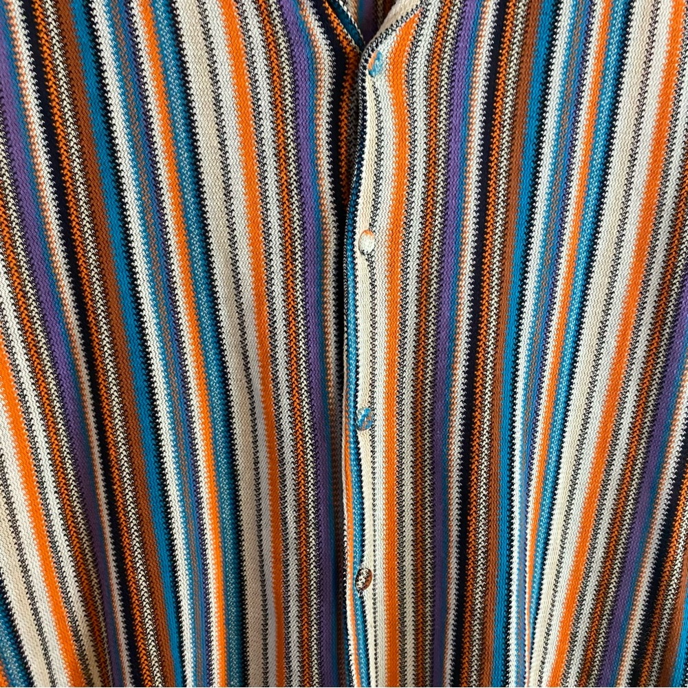 PHO Firenze Italy Vertical Stripe Knit Button Up Shirt Resort Luxury Sz L - Picture 8 of 11